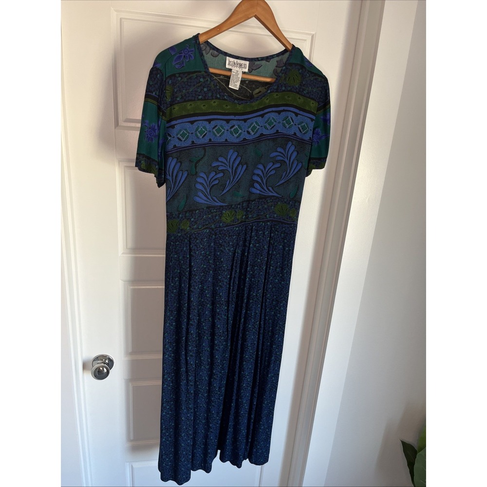 Vintage Another Thyme Dress Women 16P Black  Green Long 90s Floral Grunge Modest
